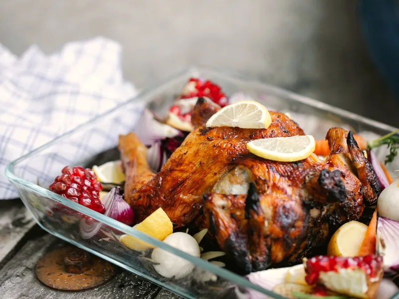One-pan lemon herb chicken and potatoes with crisp skin, roasted baby potatoes and rosemary
