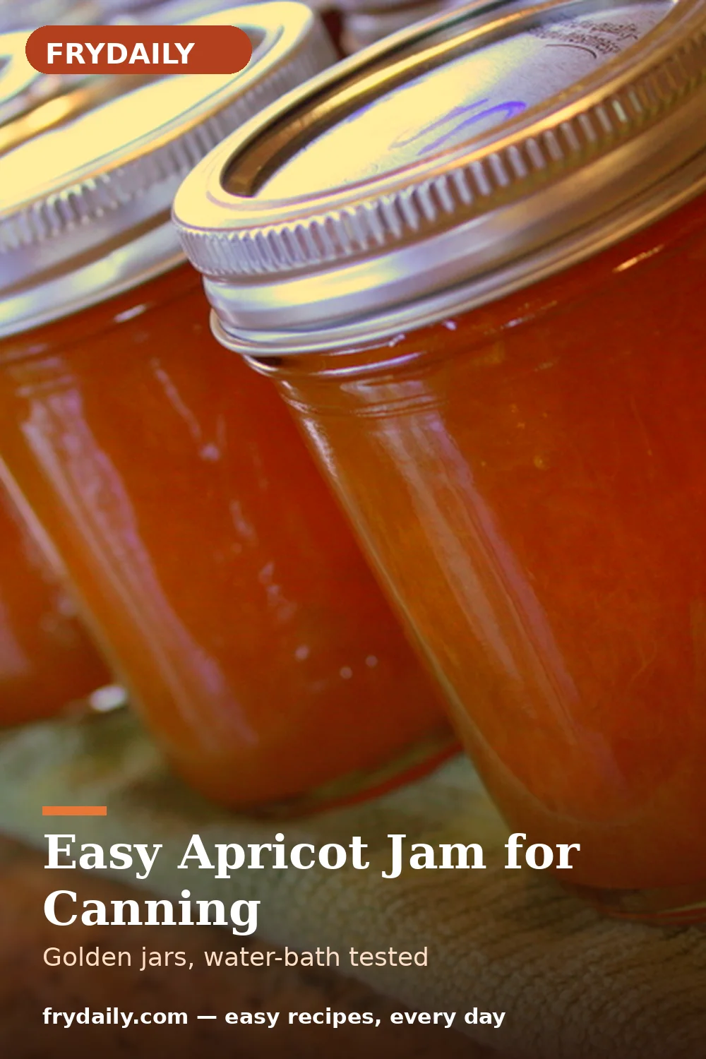 Pinterest pin: Easy Apricot Jam for Canning recipe from FryDaily