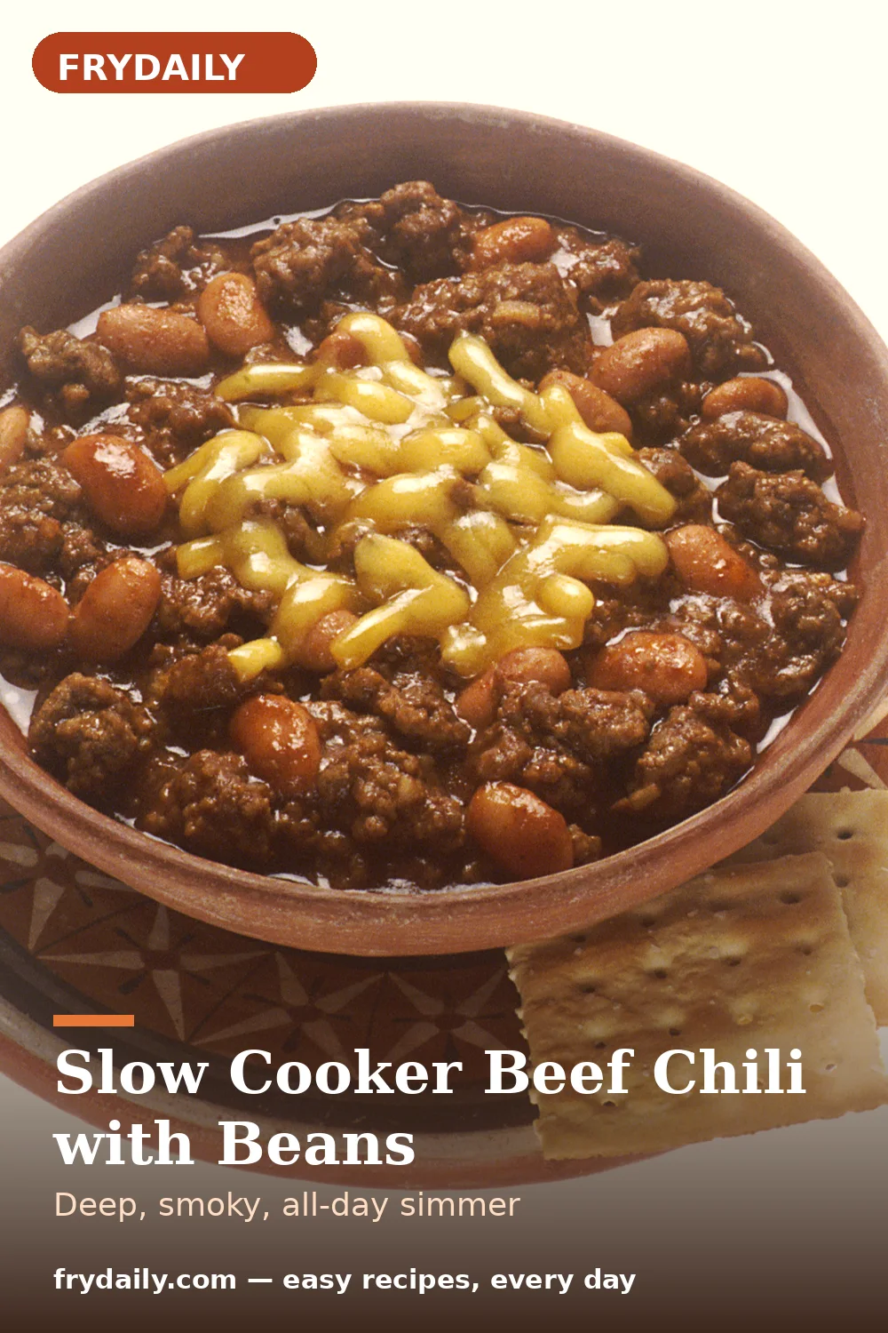 Pinterest pin: Slow Cooker Beef Chili with Beans recipe from FryDaily