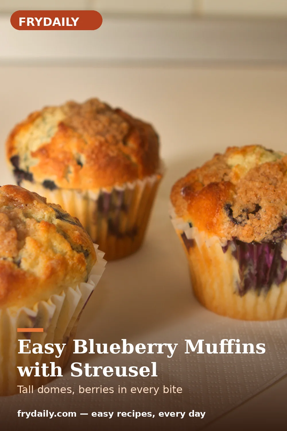 Pinterest pin: Easy Blueberry Muffins with Streusel recipe from FryDaily