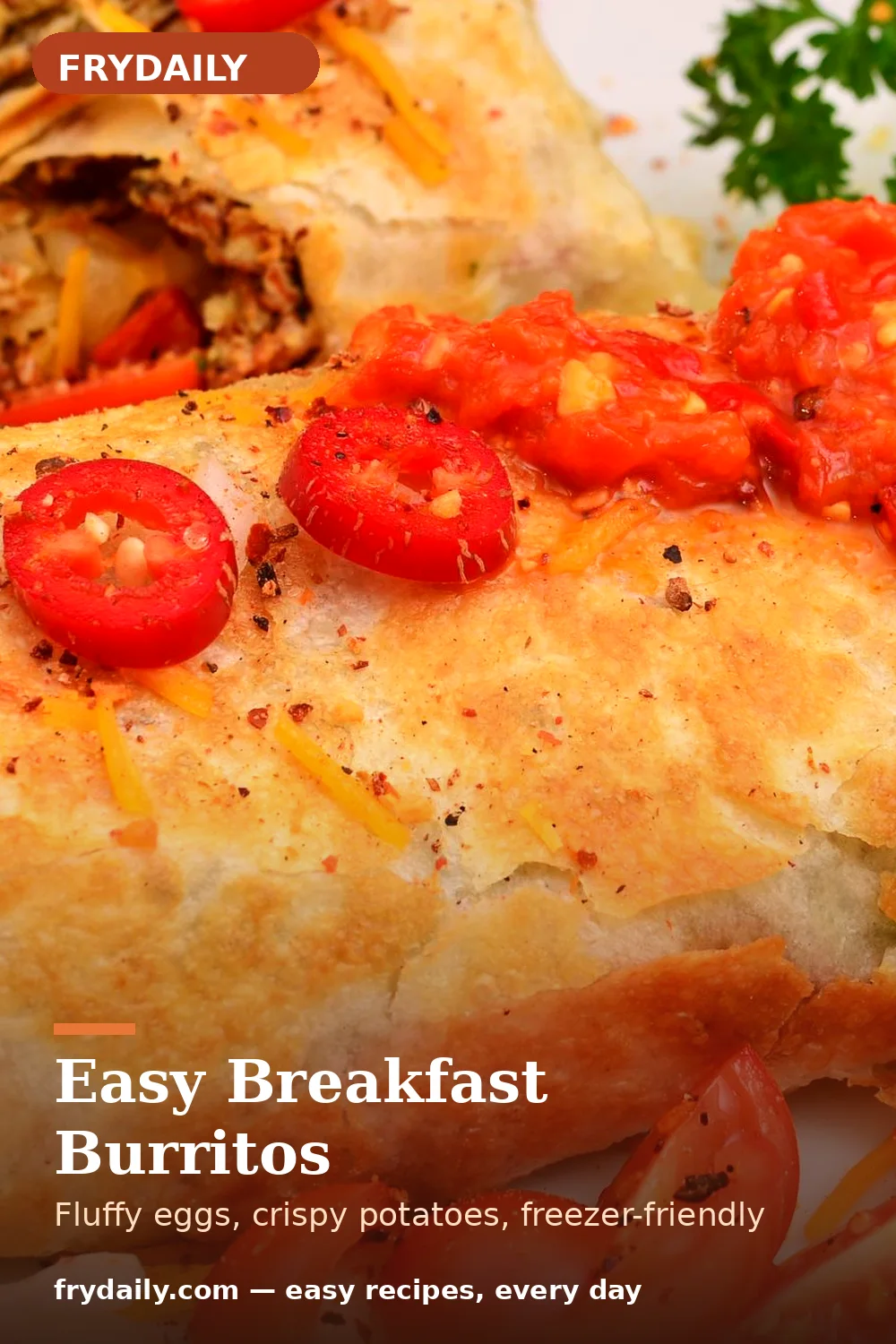 Pinterest pin: Easy Breakfast Burritos recipe from FryDaily