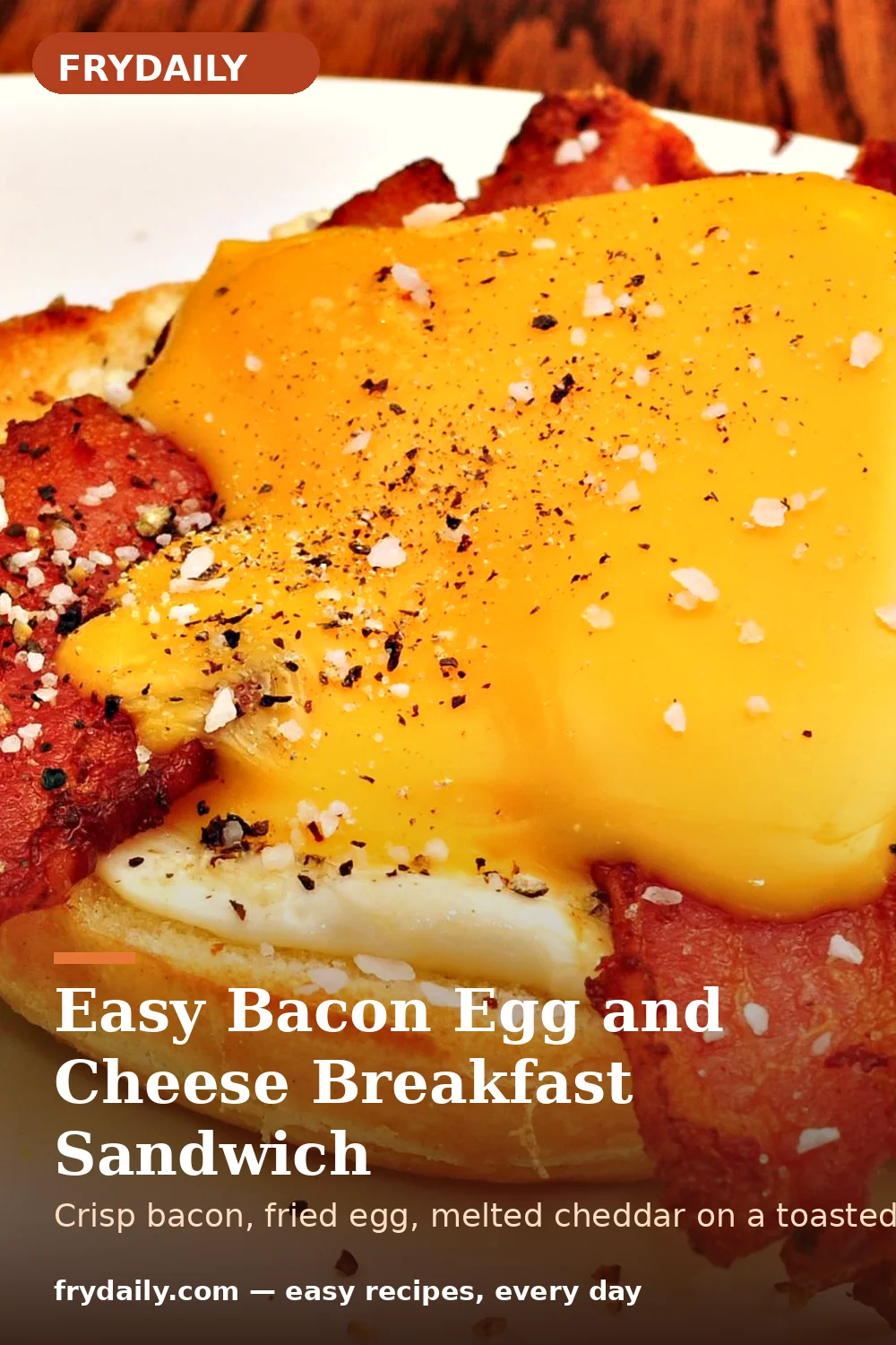Pinterest pin: Easy Bacon Egg and Cheese Breakfast Sandwich recipe from FryDaily