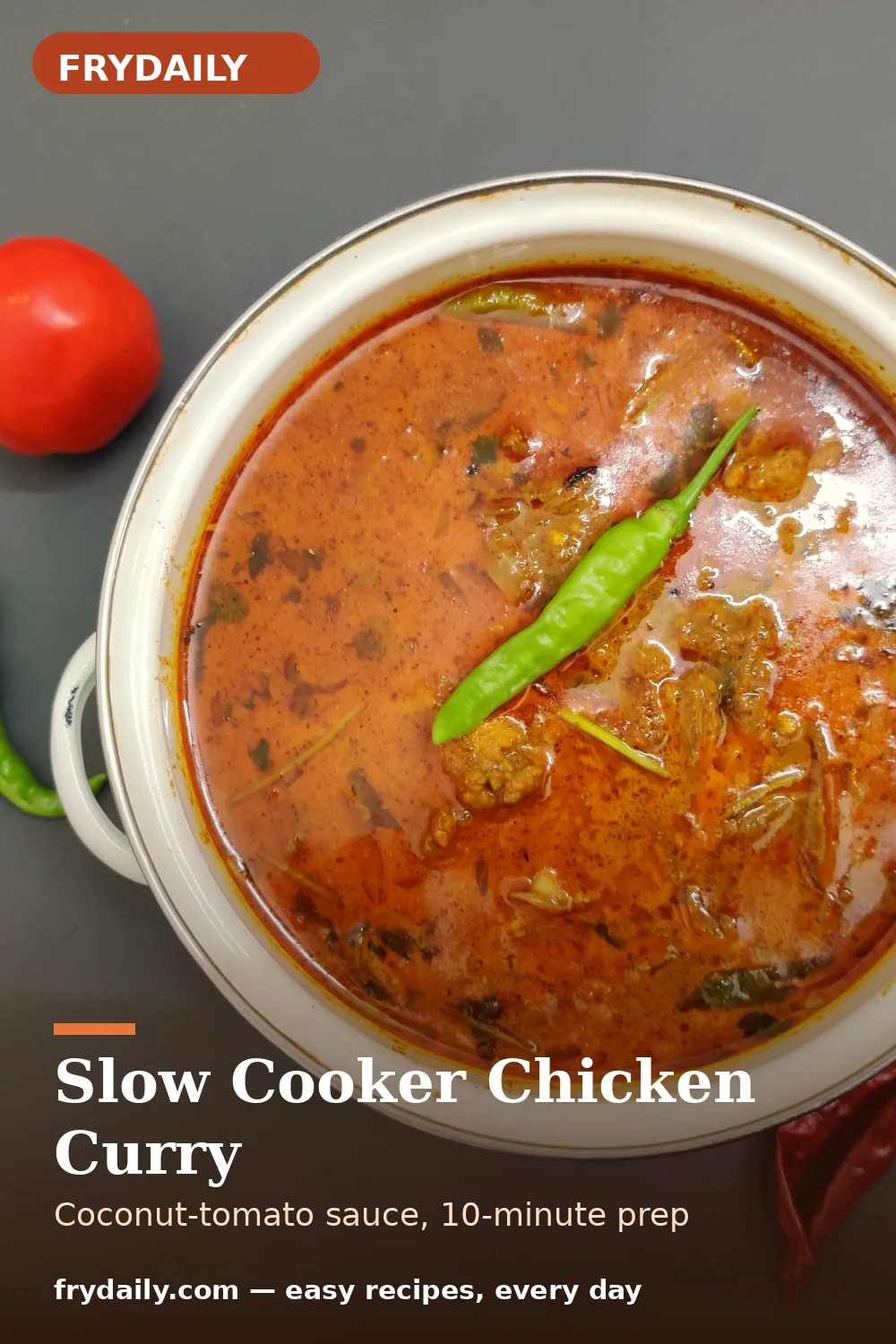 Pinterest pin: Slow Cooker Chicken Curry recipe from FryDaily