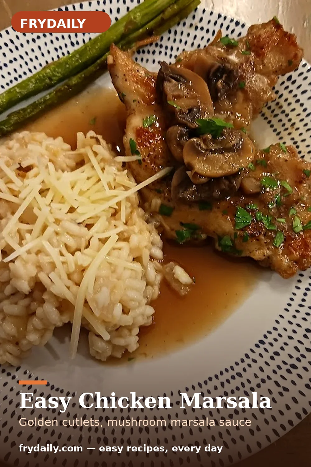 Pinterest pin: Easy Chicken Marsala recipe from FryDaily