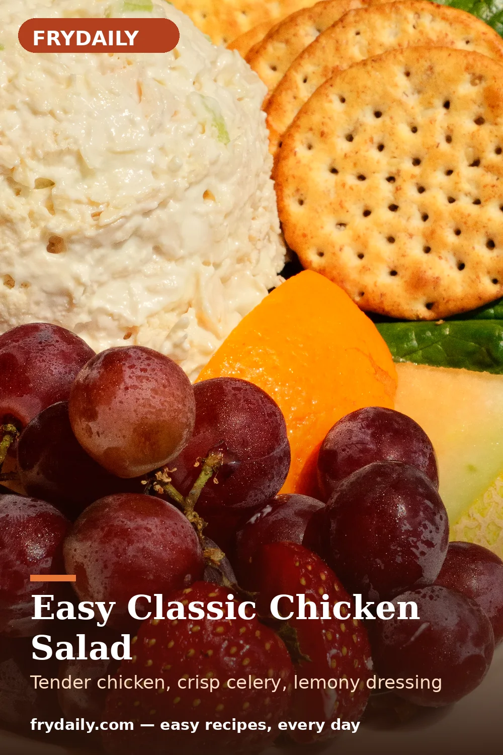Pinterest pin: Easy Classic Chicken Salad recipe from FryDaily