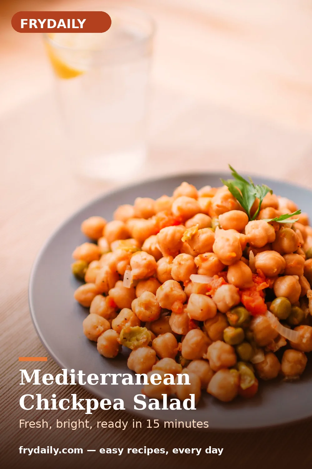 Pinterest pin: Mediterranean Chickpea Salad recipe from FryDaily