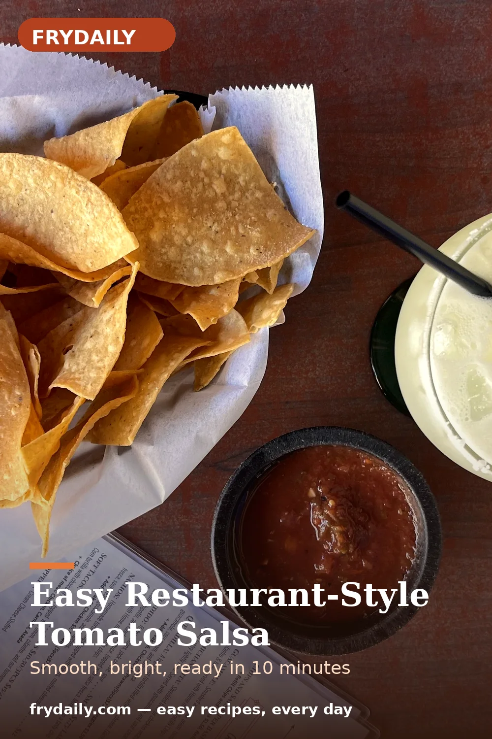 Pinterest pin: Easy Restaurant-Style Tomato Salsa recipe from FryDaily