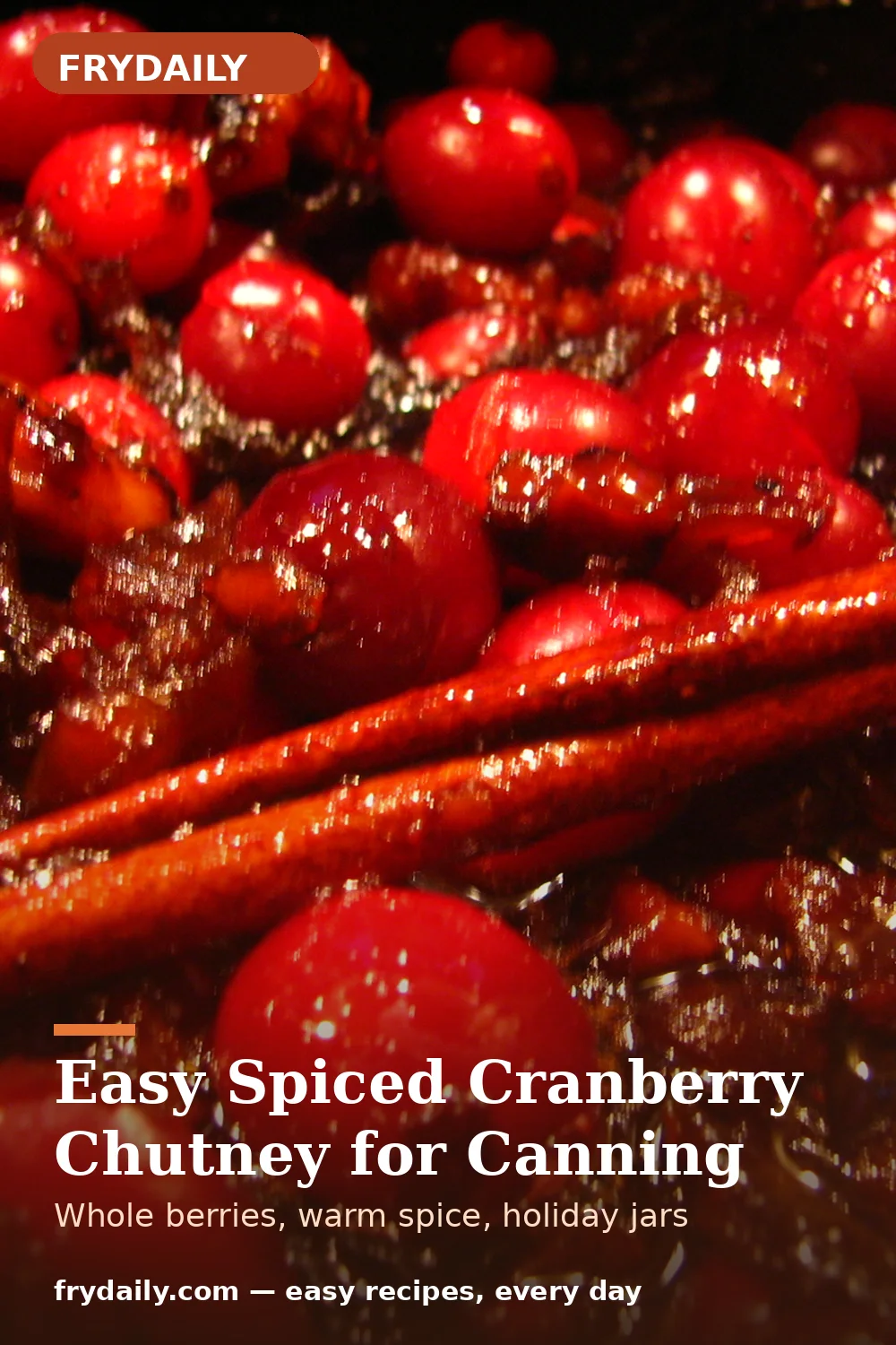 Pinterest pin: Easy Spiced Cranberry Chutney for Canning recipe from FryDaily