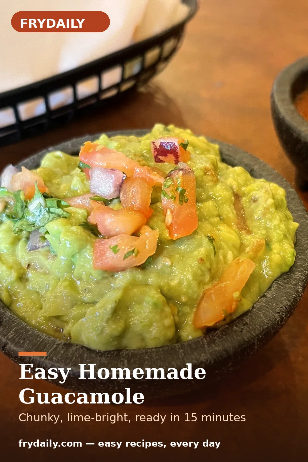 Pinterest pin: Easy Homemade Guacamole recipe from FryDaily