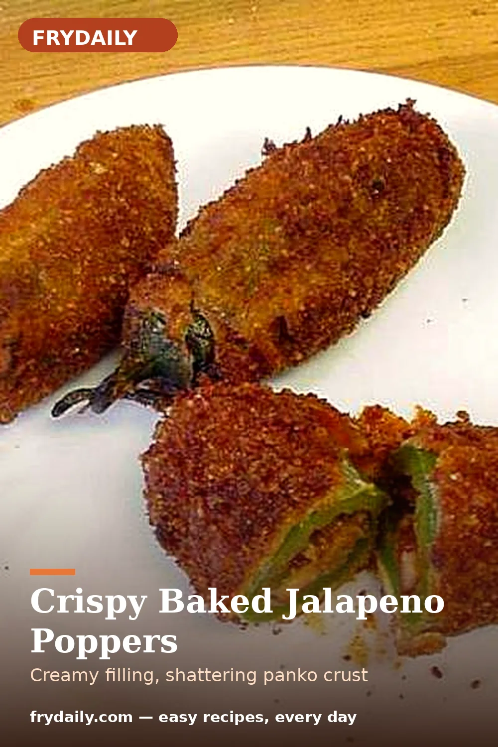 Pinterest pin: Crispy Baked Jalapeno Poppers recipe from FryDaily