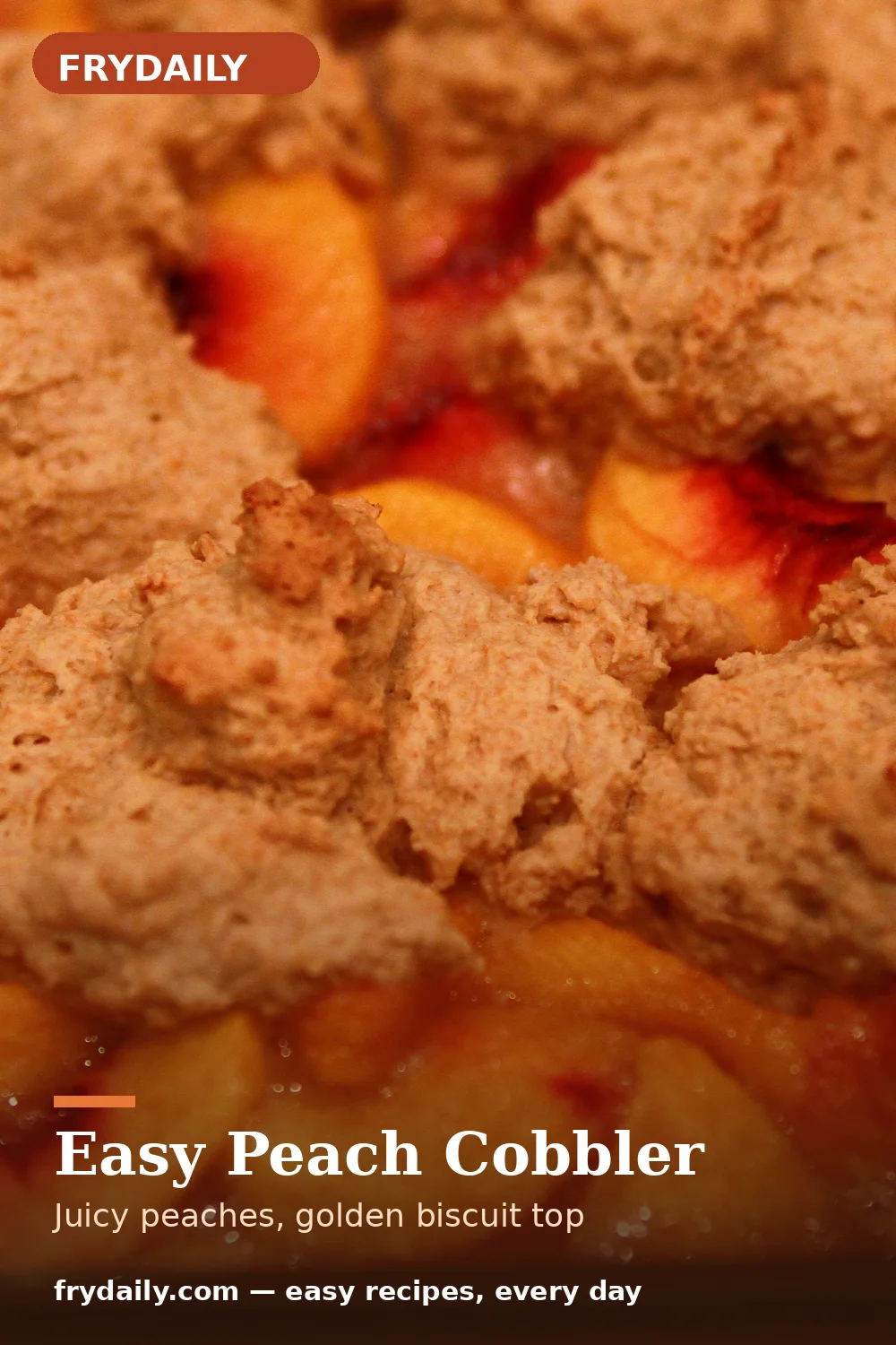 Pinterest pin: Easy Peach Cobbler with Biscuit Topping recipe from FryDaily