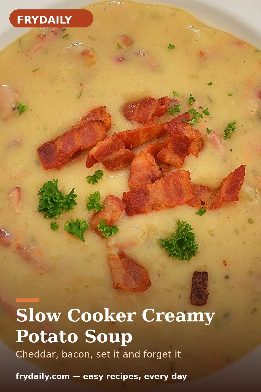 Pinterest pin: Slow Cooker Creamy Potato Soup recipe from FryDaily
