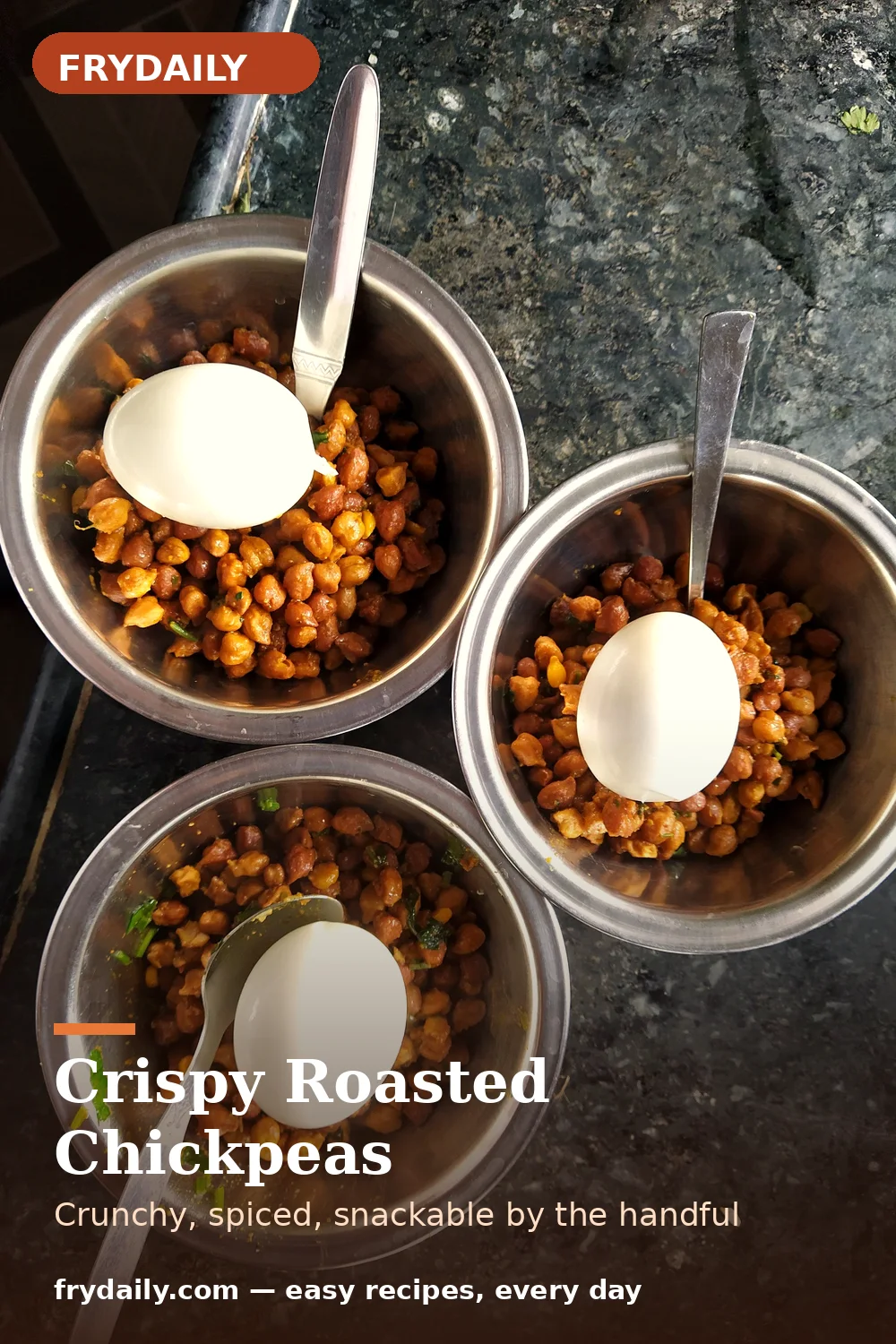 Pinterest pin: Crispy Roasted Chickpeas recipe from FryDaily