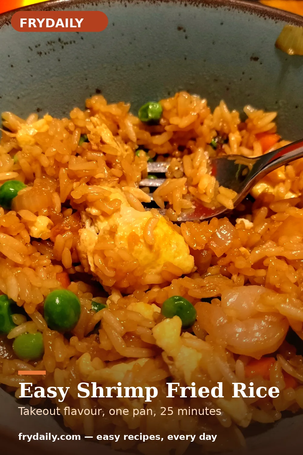Pinterest pin: Easy Shrimp Fried Rice recipe from FryDaily