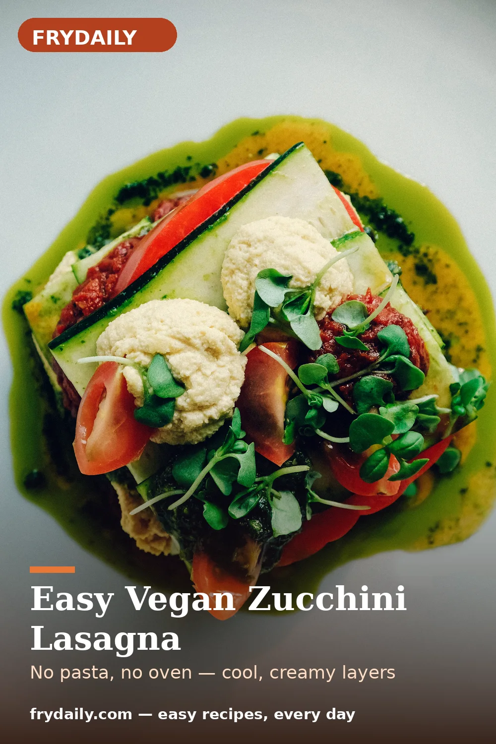 Pinterest pin: Easy Vegan Zucchini Lasagna recipe from FryDaily